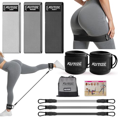 Ankle Resistance Bands with Cuffs & Fabric Resistance Bands Set - Legs & Glutes Workout Equipment for Women & Men, Home Gym Heavy Exercise Bands for Hip, Yoga, Strength Training, Rehab, Pilates - style: Black