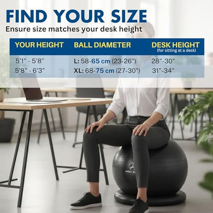 ProBody Pilates Yoga Ball Chair, Exercise Ball Chair with Base or Stand for Home Office Desk Sitting or Workout, 65cm Antiburst Balance & Stability Ball Seat, Large Gym Ball for Back, Abs - size: 75 cm