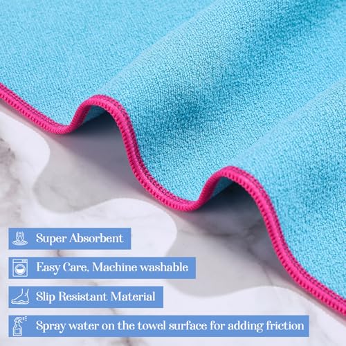 Peryiter 12 Pack Yoga Towel for Hot Yoga, Non Slip 2 in 1 Set Extra Thick Pilates Mat Towel Double Sided Microfiber Super Absorbent and Sweat Blankets for Workout Gym Fitness Men Women