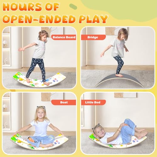 Balance Board for Kids Adult, 35inch Wobble Balance Board Balance Trainer With Anti-slip Felt Pads Animal Prints Suitable for Home Office, Teeter Popper Rocker Board Open Ended Toys