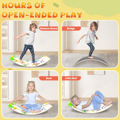 Balance Board for Kids Adult, 35inch Wobble Balance Board Balance Trainer With Anti-slip Felt Pads Animal Prints Suitable for Home Office, Teeter Popper Rocker Board Open Ended Toys