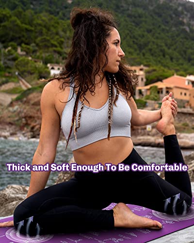 Instructional Travel Yoga Mat with 75 Asanas Poses & Exercises - Exercise Mat for Home Workout, Includes Carrying Bag, 68"x24"x0.25" - color: Purple/Blue