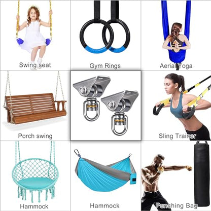 2 Pack Silent Swing Hanger Heavy Duty Stainless Steel Swing Hook with Swivel Bearing for Hammock Chair, Porch Swing, Yoga Silk, Punching Bag 1000 lbs Capacity - color: 2pcs Silent Swing Hanger With Bearing