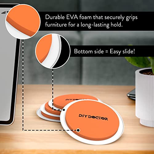 DIY Doctor Furniture Sliders – 8-Piece Set with Large & Small Sliders - Move Heavy Furniture Easily on Carpet, Hardwood & Tile – Reusable Floor Protectors – Orange