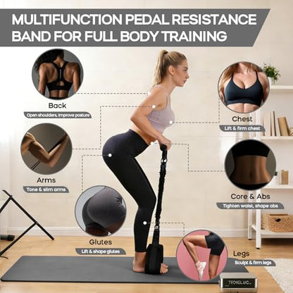Multifunction Pedal Resistance Band with Handle, 3 Tube Adjustable 30/40/50LB Foot Pedal Puller Resistance Bands with Poster, Extended Length Tension Rope for Men Women Full Body Workout Home Gym - color: Black