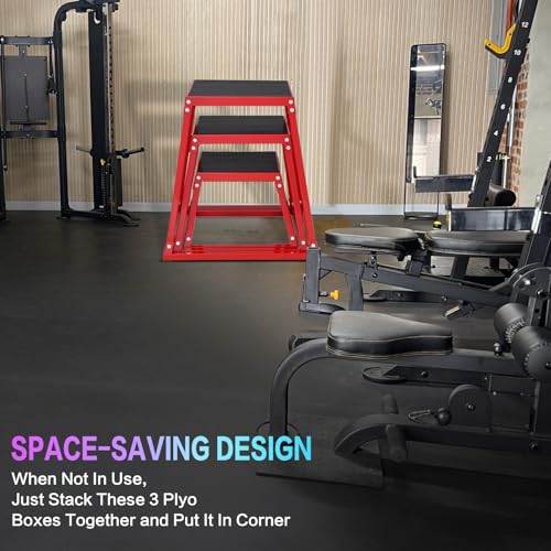 Pro-Grade Plyometric Jump Box Gym Fitness Exercise Set, Steel Anti-Slip Step Up Box, 3-Pack(12/18/24 Inch) Plyo Box Jumps for Home Gym Jumping, Squat, Strength Training