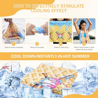 12 Pcs Ice Cream Drip Baseball Cooling Towels, 40" X 12" Microfiber Chilly Sports Towels, Breathable Sweat Absorbent Rags for Hot Weather Workout Yoga Gym Coach, Ideal Team Gifts & Party Favors