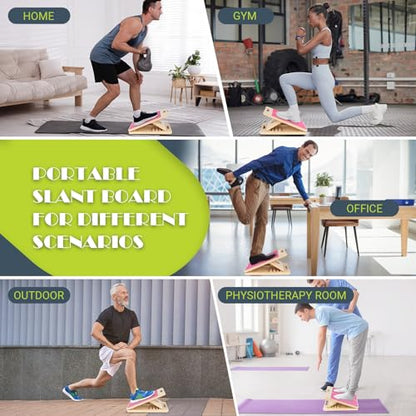 Slant Board for Calf Stretching, Adjustable Portable Wooden Incline Board for Calf Stretcher with Training Poster, 300 Lbs Weight Capacity Calf Stretch Wedge for Leg, Knees, Heel, Ankle & Stretching