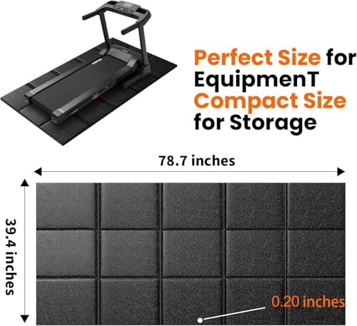 Treadmill Mat 79" x 39", 5mm Thick, for Under Treadmill, Walking Pad & Exercise Bike on Carpet & Hardwood Floors, Non-Slip Stripe Design, Waterproof Floor Protector, Noise & Shock Absorbing - size: 79"L x 39"W x 0.2"Th