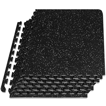 ProsourceFit Rubber Top Exercise Puzzle Mat ½-inch, EVA Foam, Protective Interlocking Tiles for Home Gym Equipment and Workouts; Grey, 24 SQ FT, 6 Tiles