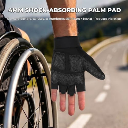 Aegend Wheelchair Gloves, Anti-Slip & Wear-Resistant Half-Finger Design, Breathable & Shock-Absorbent, Ideal for Manual Wheelchair Users, Fitness and Cycling Black - size: Medium