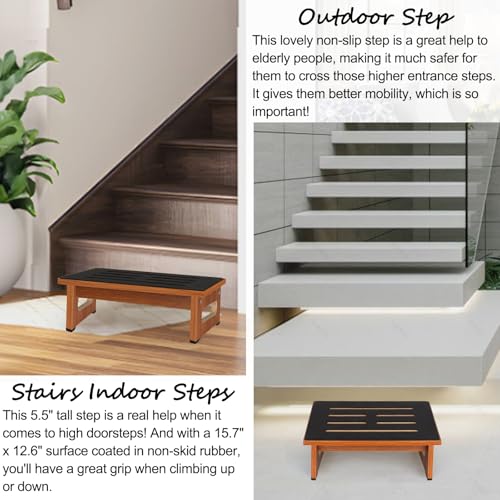 Wooden Step Stool with Non-Slip Rubber Feet Step, Heavy Duty Platform Stepping Stools with 450 LBS Capacity for Bedroom Kitchen Bathroom, Bed Steps for High Beds, Bedside Support