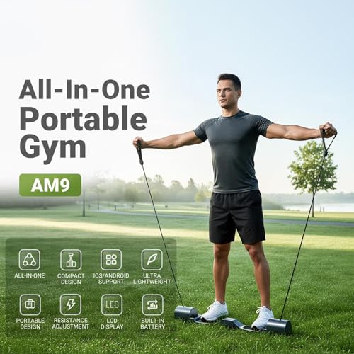 Portable All-in-One Home Gym Strength Training Equipment - Resistance Bands with Bar & Handles, Compact Base for Travel, Home & On-The-Go Workouts