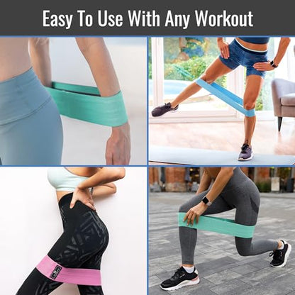 Healthsmart Fabric Resistance Bands, Targets Abs, Glutes, Quads, Calves, Hamstrings, 3 Bands with Variable Resistance Levels, Minimum 15lbs and Maxes at 70lbs, Travel Case & Exercises Included