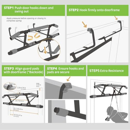 KAKICLAY New Upgrade Pull Up Bar for Doorway - Foldable Design & Space-Saving, Upto 440 Lbs Capacity, No Screwing or Slipping - USA Original Patent, Designed, Shipped, Warranty
