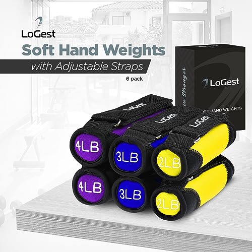 Logest Soft Hand Weights - Adjustable Neoprene Dumbbells (1LB, 2LB, 3LB, 4LB) - Red, Yellow, Blue, Purple - Velcro Straps - Weight Training, Walking, Jogging, Aerobics, Yoga - color: Yellow,Blue,Purple, size: 2LB 3LB 4LB Set