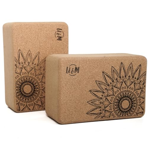 U&M Cork Yoga Blocks 2 Pack Set,Natural Cork High Density 9"x6"x4" Yoga Blocks Odor-Resistant Non-Slip for Yoga, General Fitness, Pilates, Stretching and Toning - color: sunflower, size: 9'x6'x3'