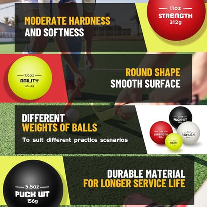 4 Pcs Hockey Stick Handling Balls 4 Weights Roller and Street Hockey Balls Training Aids Field Ball Training Equipment for Youth Beginner Advancer Indoor Outdoor Practice Skills Speed Reaction