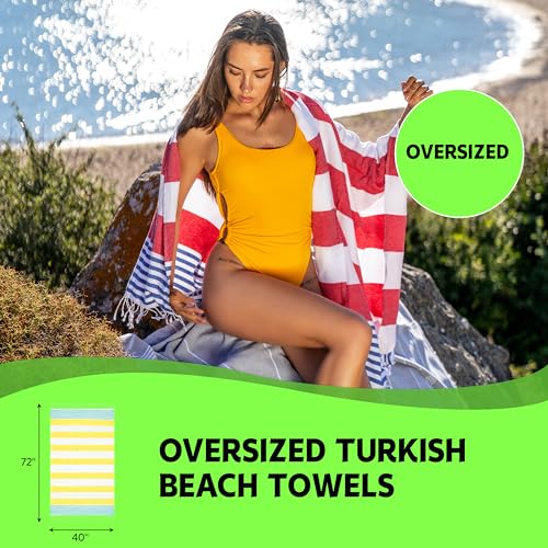 HAVLULAND Turkish Beach Towel, Set of 6, Oversized 72"x40", 100% Cotton - color: 6 Multi-color, size: 6 Pack