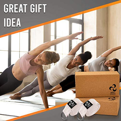 Stretching Straps and Yoga Blocks - Yoga Beginner Kit for Pilates & Gym - style: 2 straps + 2 CORK blocks