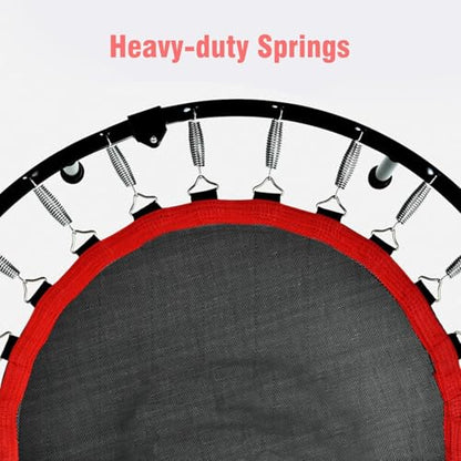 40" Foldable Mini Trampoline for Kids & Adults, Fitness Rebounder with 5-Level Adjustable Foam Handle, Max Load 450 lbs, Indoor/Outdoor Exercise Trampoline for Home Workouts (Red)