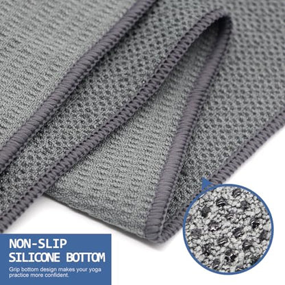 Eunzel Hot Yoga Towel, Non-Slip Yoga Mat Towel with Silicone Grip Dots Absorbent Microfiber for Exercise, Fitness, Pilates, Grey