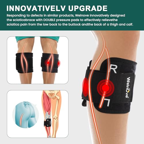 Welnove Sciatic Nerve Brace for Pain Relief – Pressure Pads for Targeted Compression. Relieve Sciatic Nerve, Lower Back, and Hip Pain with Adjustable Knee Support. Unisex and Comfortable for Daily Use