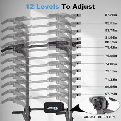 BARWING Pull Up Bar Station, Power Tower, Dip Station with 3D Backrest, Multi-Function Strength Training Stand Rack, Adjustable Height Dip Bar for Home Gym Workout Stand Fitness Exercise Equipment