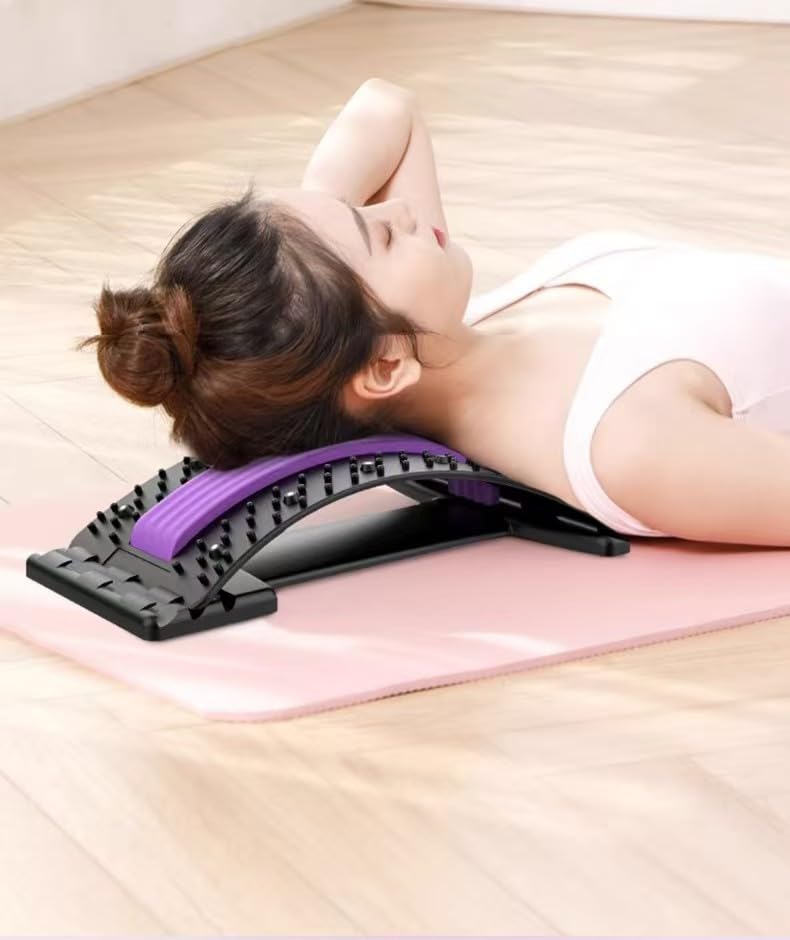 Back Extender for Lower Back Pain, Level 3 Adjustable Back Biscuit Board, Scoliosis Back Massager, Purple