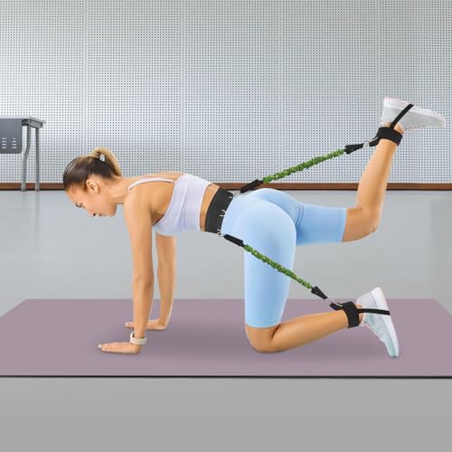 Vertical Jump Trainer Resistance Bands Set with 120lbs TPE Elastic Bands, Adjustable Waist & Ankle Cuffs for Basketball, Soccer, MMA Athletes, Coaches
