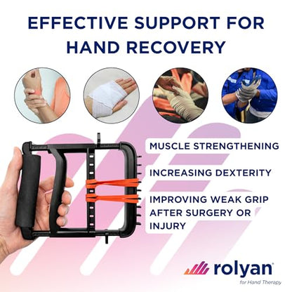 Rolyan Ergonomic Hand Exerciser with Padded Handle, Adjustable Squeeze Tool, 4 Pairs of Rubber Bands for Progressive Resistance, Improves Hand Grip Strength in Fingers, Hand, & Thumb, Black