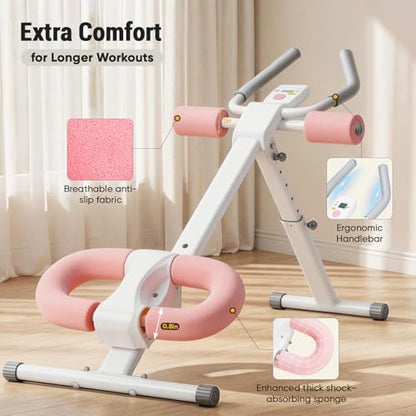 DUMOS Ab Workout Equipment for Home Gym, Exercise Machine Abs Trainer, Full Body Fitness System Adjustable for Abdominal Stomach Training, LCD Display, Knee Protection - color: White&Pink