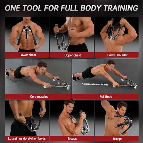 Chest & Arm Twister & Core Trainer, 3 in 1 Hydraulic Power Chest Workout Equipment with Ab Roller Wheels and Hooks, 22-440lbs for Strength Trainer, Home Gym Equipment for Full Body Strength Training