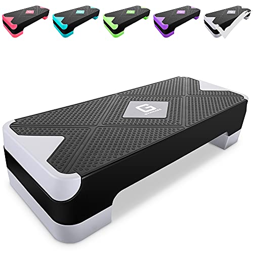Adjustable Workout Aerobic Stepper, Aerobic Exercise Step Platform with 2 Risers, Exercise Step Deck for Fitness, 26.5" Trainer Stepper with Non-Slip Surface Home Gym & Extra Risers Options - color: Gray&Black