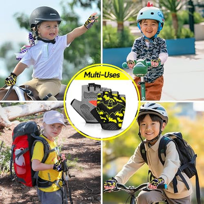Half Finger Kids Cycling Gloves, Non-Slip Kids Bike Gloves - color: Black, size: Large [8 - 10]