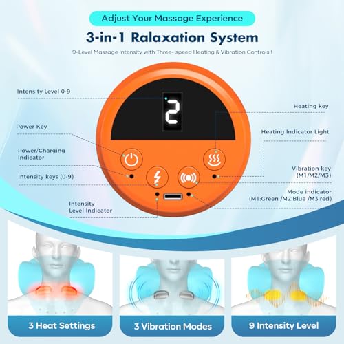 Smedz Neck Massager 2026, 4-in-1 Neck & Shoulder Massager with Multi-Directional Stretch, Heating & Vibration, 360° Remote Control–Ergonomic for Home, Office, Car Travel‌（Sky Blue‌）