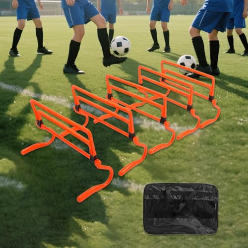 5 Pieces Agility Hurdles Field Training Speed Training Hurdles Fitness Workout Equipment Obstacle Rack Adjustable Height Foldable PVC Suitable for, Orange