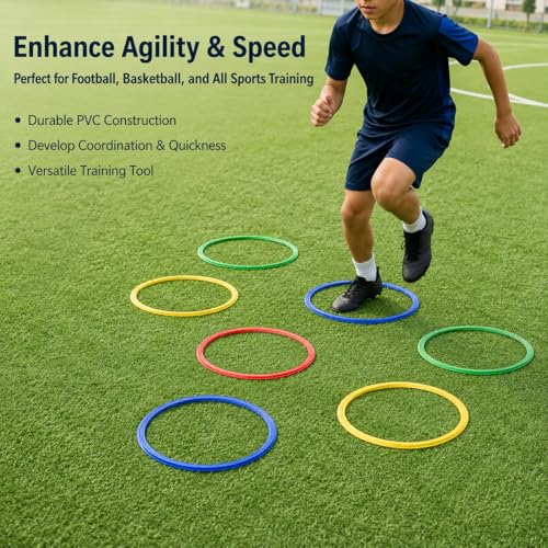 Sports Training Agility Rings, 12 Pack 30cm Speed and Agility Training Equipment, Mixed Colors for Athletes