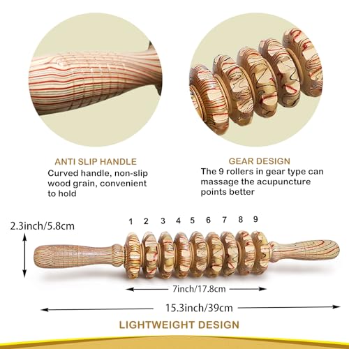 Wooden Massager Handheld Roller Trigger Point Massager Stick for Fascia, Cellulite, Muscle & Abdomen , Body Therapy Massager, Muscle Belly Relief Tool…