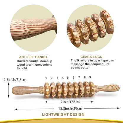 Wooden Massager Handheld Roller Trigger Point Massager Stick for Fascia, Cellulite, Muscle & Abdomen , Body Therapy Massager, Muscle Belly Relief Tool…