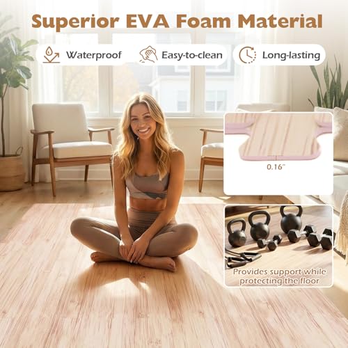 DORTALA 8 PCS Interlocking Floor Tiles, Wood Grain Puzzle Printed Foam Tiles, 20'' x 20'' EVA Exercise Gym Mats, Soft Protective Flooring Mats for Home Gym, Living Room, Bedroom & Office
