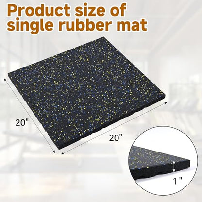 tonchean 1" Thick Rubber Exercise Equipment Mats, 4 Pack Anti-Vibration Gym Floor Tiles 20" x 20'', Non-Slip Sound Absorbing Gym Mats, Interlocking Tiles with 12 Pcs Buckles, for Fitness Equipment