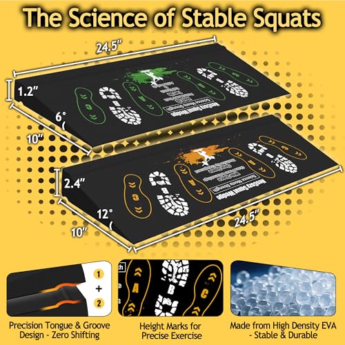 Squat Wedge Height-Adjustable Slant Board: 2Pcs Wide Wedges for Weightlifting Leg Glute Workout Improve Strength and Mobility for Gym Home