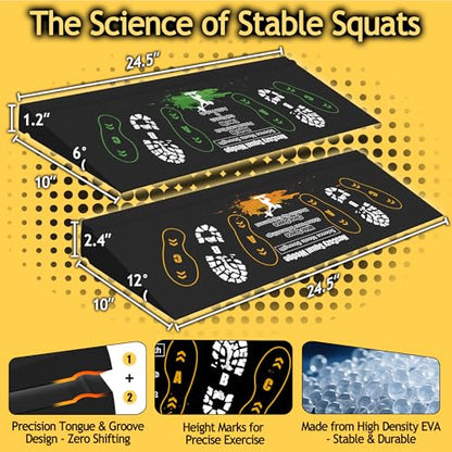 Squat Wedge Height-Adjustable Slant Board: 2Pcs Wide Wedges for Weightlifting Leg Glute Workout Improve Strength and Mobility for Gym Home