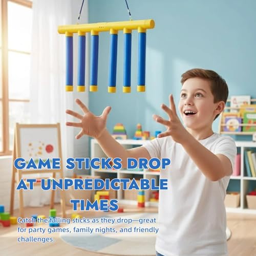 Catching Sticks Game, Drop Sticks Game, 3-Speed Adjustable Hand Eye Coordination Reaction Training Toy, Hand Speed Challenge for Kids and Adults (Blue)