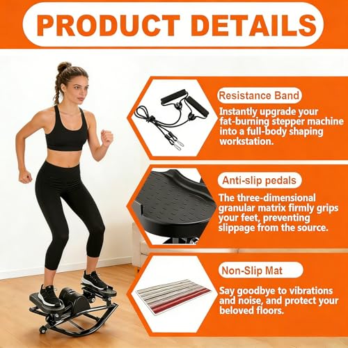 Rocking Stepper for Exercise at Home Portable Lateral Rock Stepper from Side to Side with Resistant Bands and Non-Slip Mat - Black