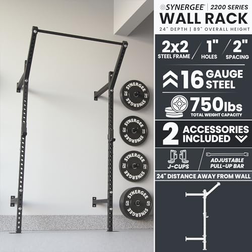 Synergee 2200 Series 79" Wall Mounted Squat Rack with J-Cups & Adjustable Pull Up Bar. Exercise Stand with 750lb Capacity. Free Standing Strength & Bodyweight Exercise Stand. - style: 89" Height