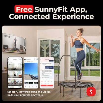 Sunny Health & Fitness 36”/40”/48” Bungee Exercise Trampoline for Adults with Adjustable Foam U-Shaped Handlebar – Home Indoor Cardio, Silent & Low Impact Bounce - size: 40" trampoline