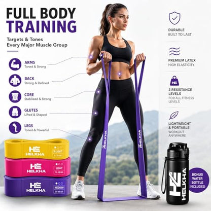 Resistance Bands Set for Women and Men, 3 Exercise Bands with X-Light, Light & Medium Resistance, Natural Latex Workout Bands for Strength Training, Stretching, Physical Therapy & Home Fitness