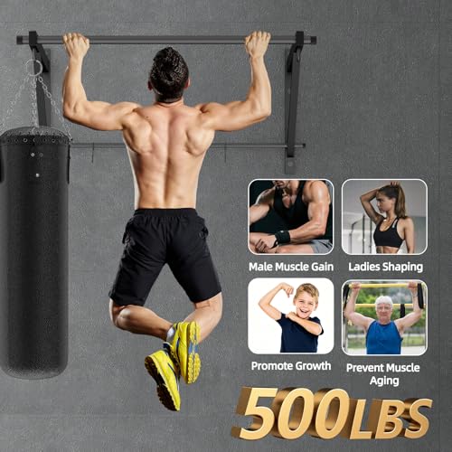Adjustable Depth Wall Mounted Pull Up Bar 51'' 500LB Heavy Duty Chin Up Bar - size: 35"